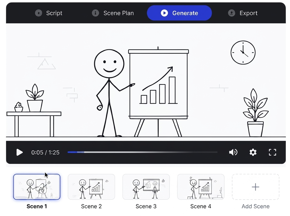 TenStick product preview: script-to-video generation workspace